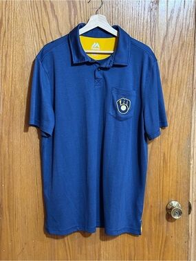 Majestic MLB Milwuakee Brewers Men's Navy Polo sz‎ xl